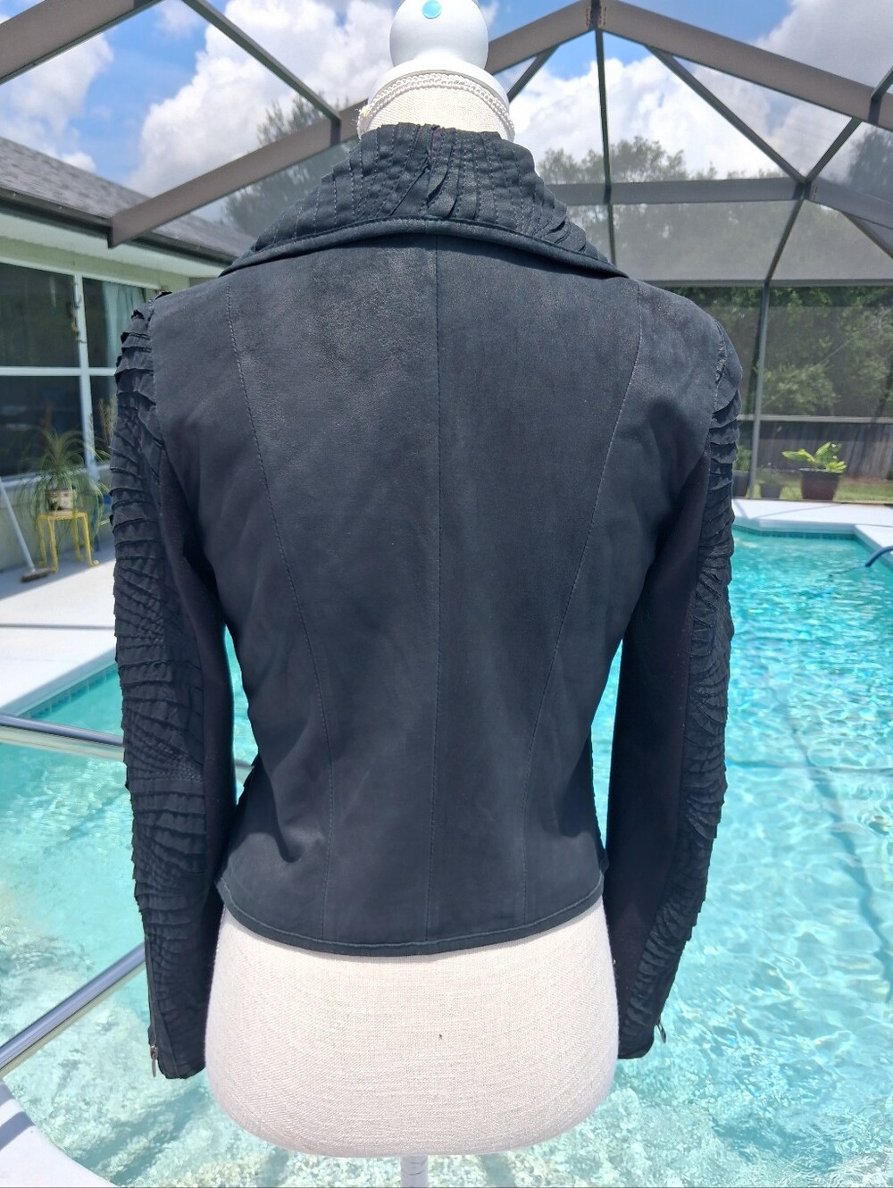 My Tribe Womens Black Leather Moto Jacket Shawl Collar Size XS - Picture 5 of 16